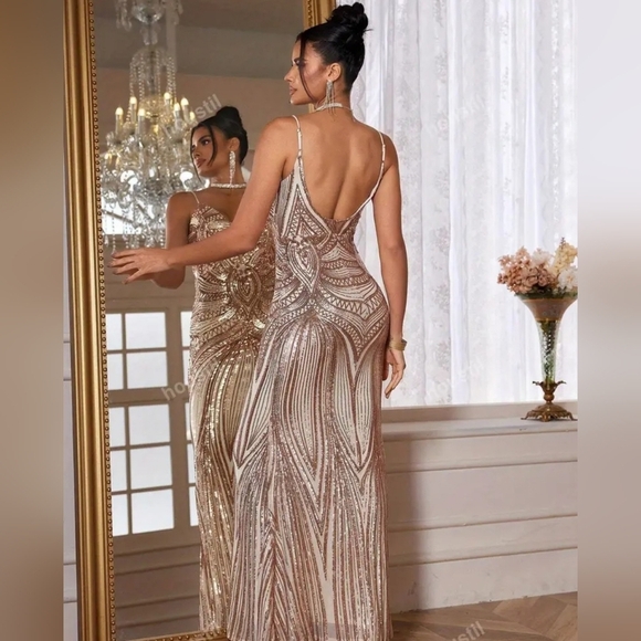Glamorous Backless Sequin Dress in Gold - Picture 2 of 14